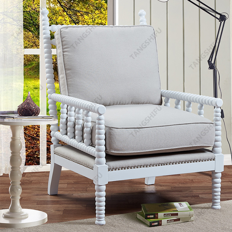 TSF-6391-Beige-White wooden frame Accent chairs