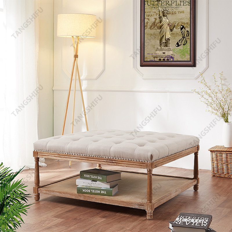 TSF-9329-Beige Square Ottoman Living room furniture